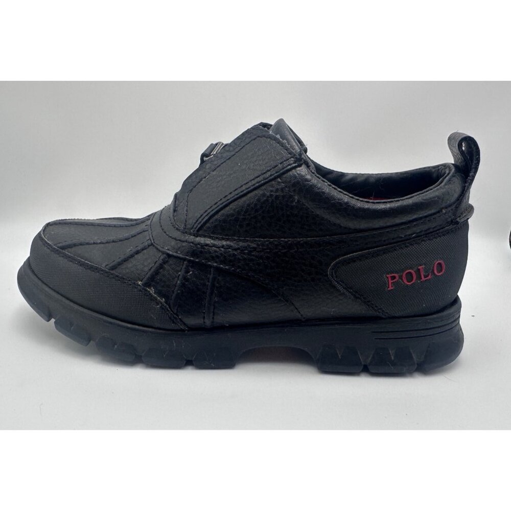 Ralph Lauren Polo Kewzip Black Sz 9 D Leather Slip-On Shoes Side Logo Durable So